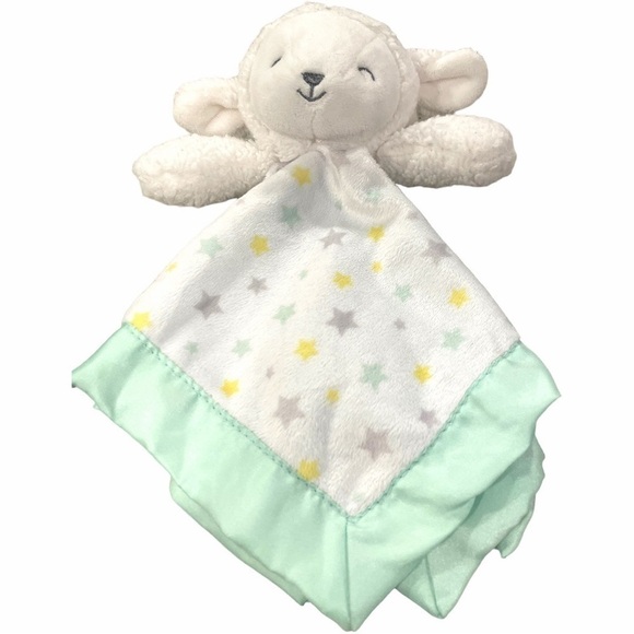 CARTERS Lamb Lovey Security Blanket Rattle Toy Satin Stars Mint Green Yellow 12” - Picture 2 of 15